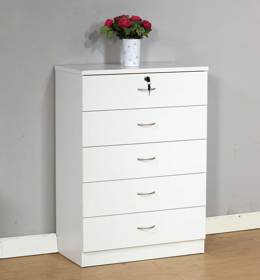 5 Drawer Chest Metal Handles Locking Top Drawer Metal Glide Rails Melamine Laminate