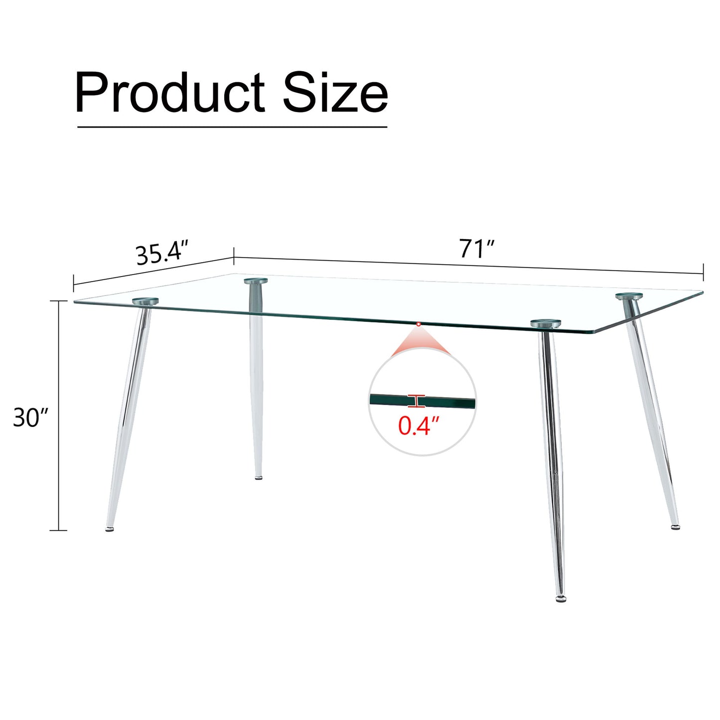 Modern Rectangular Glass Dining Table For 4 - 6 People With Tempered Glass Countertop