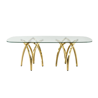 Tempered Glass Rectangular Dining Table With Stainless Steel Base - Gold