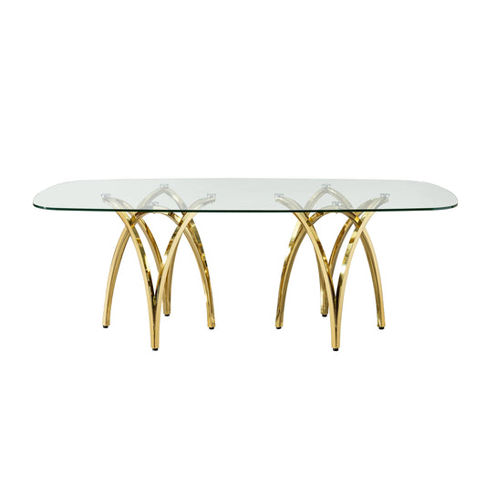 Tempered Glass Rectangular Dining Table With Stainless Steel Base - Gold