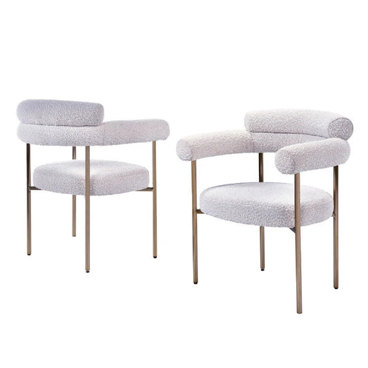 Kitchen Dining Chair With Armrest (Set of 2) - Gold / Creamy White