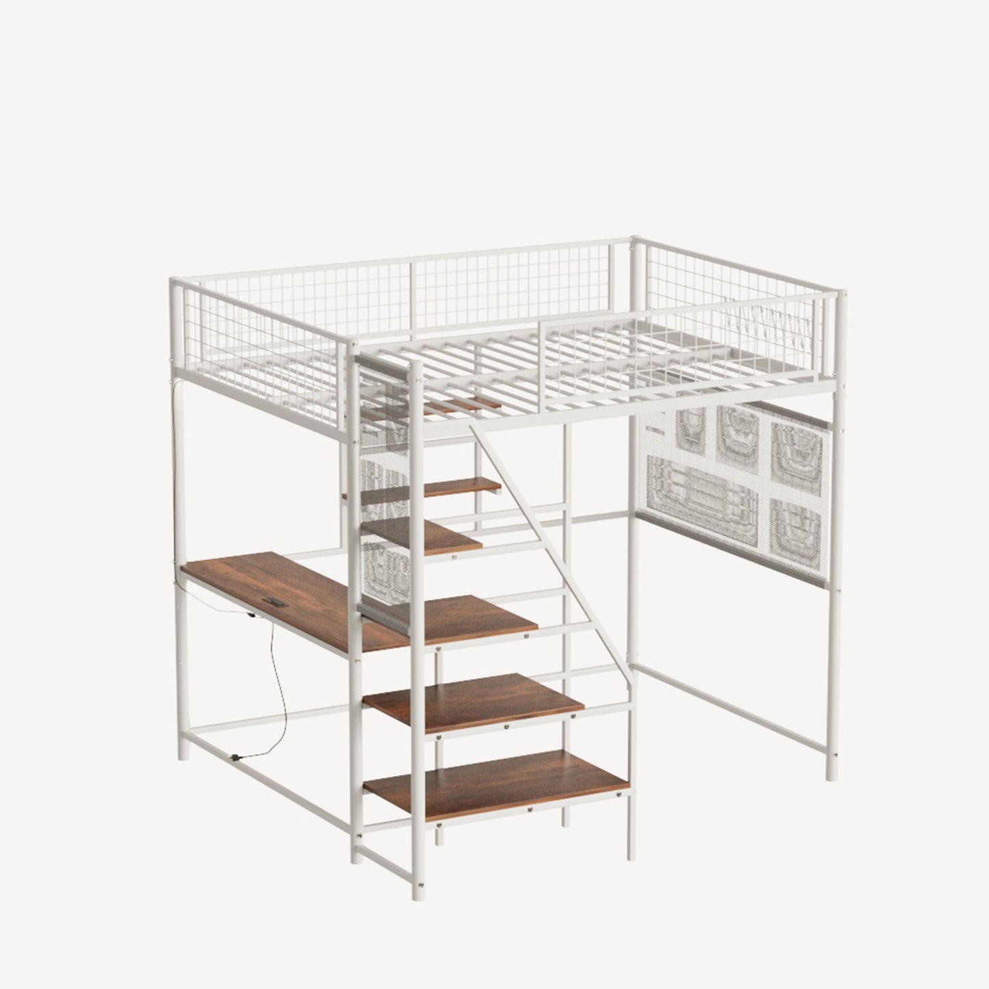 Metal Loft Bed With Built - In Charging Station And LED Light