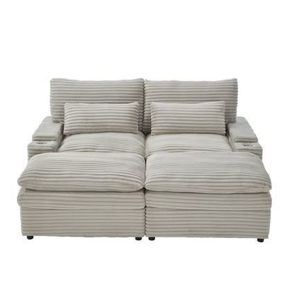 Convertible Loveseat Sofa With Storage, USB Ports, Cup Holders
