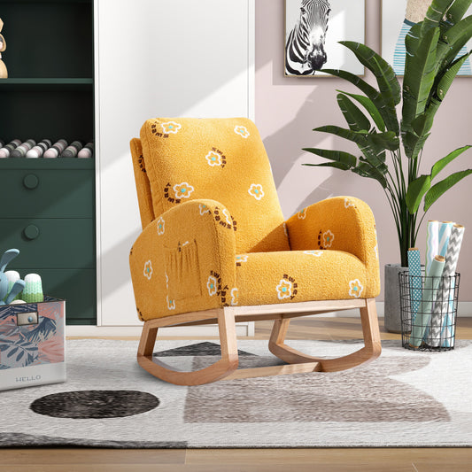 Modern Accent Rocker Armchair With Side Pocket, Upholstered High Back
