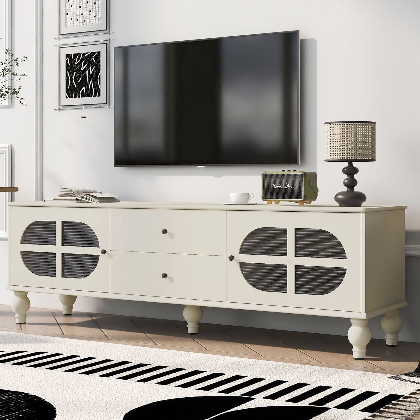 Modern TV Stand For TVs Up To 75" With Fluted Glass Doors