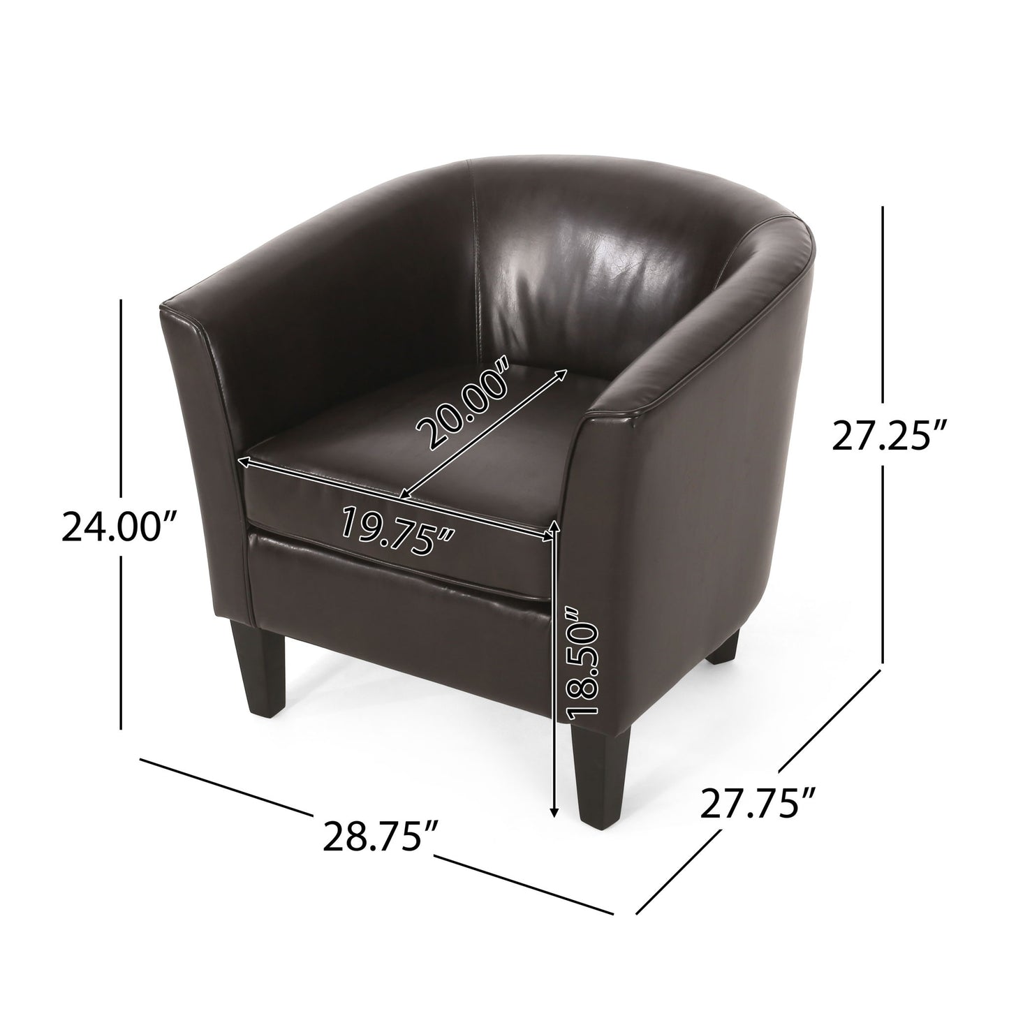 Upholstered Leather Club Chair With Flared Armrests - Brown