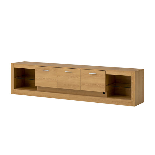 TV Stand With 6 Cabinets & 2 Open Compartments, Entertainment Center For TVs Up To 90'', Television Console - Natural Wood