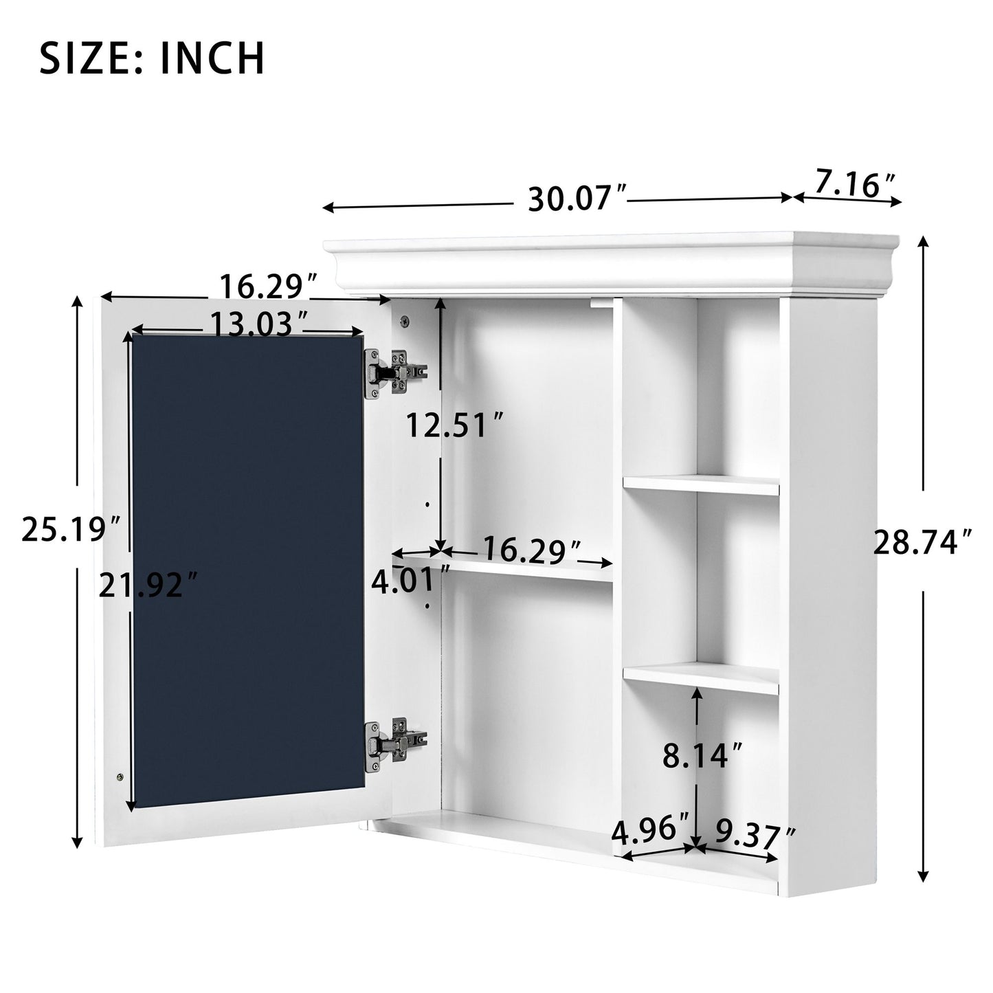 Wall Mounted Bathroom Medicine Cabinet With Mirror And Adjustable Storage With Soft Close Hinges