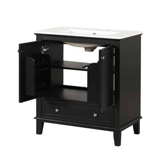 30" Bathroom Vanity With Sink Combo, Multi Functional Bathroom Cabinet With Doors And Drawer - Black