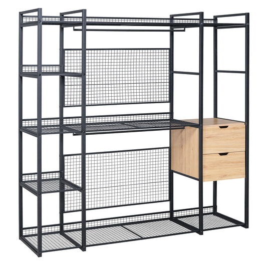 Open Style Wardrobe With Hanging Rails, Shelves And Drawers