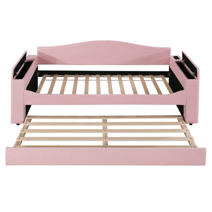 Upholstered Daybed With Storage Armrests, Trundle And Latest Integrated Bluetooth Audio System