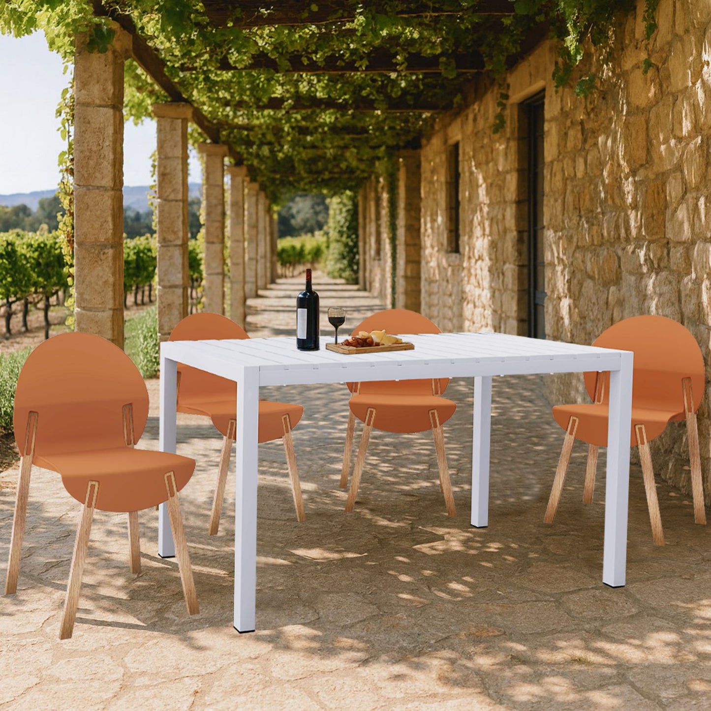 4 Piece Set Of Single Chairs With Long Table