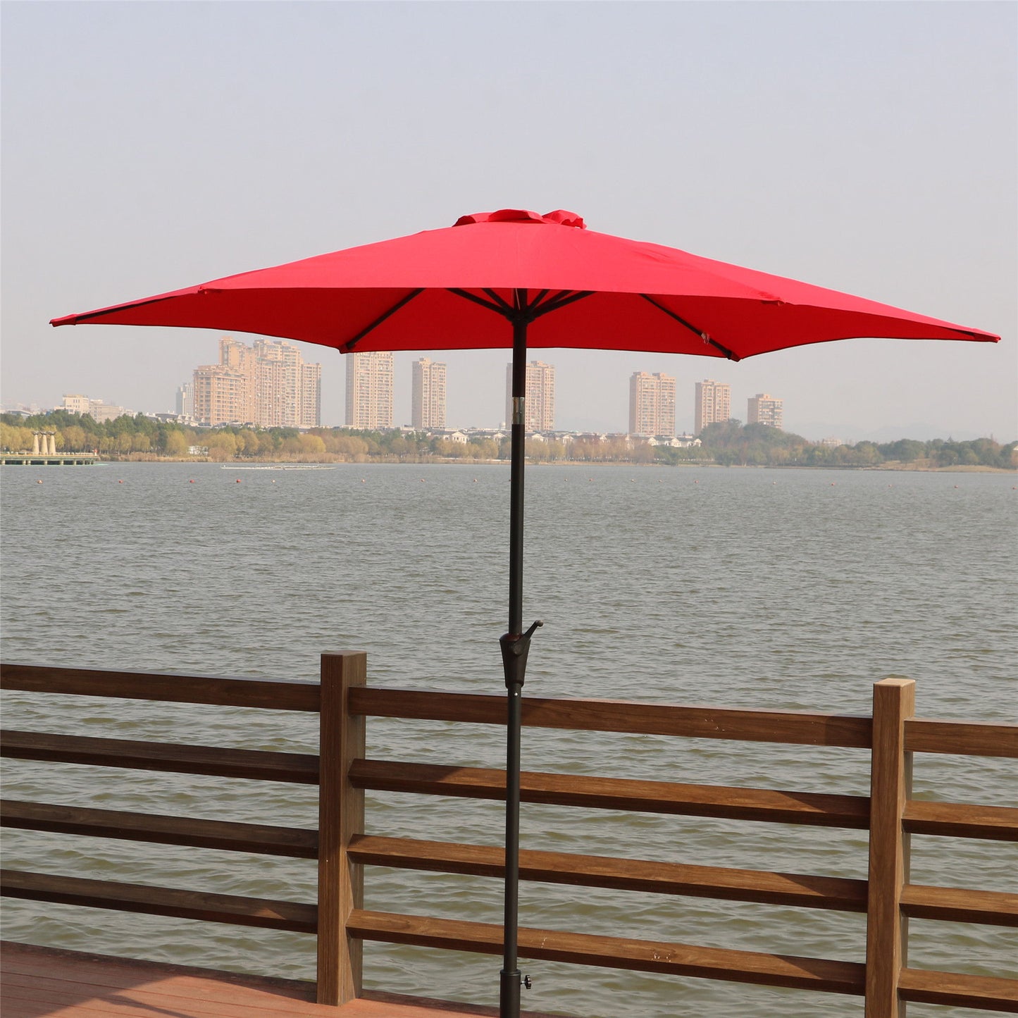 8.8' Outdoor Aluminum Patio Umbrella With 42 Pound Round Resin Umbrella Base