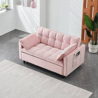 Modern Sofa, Sofa Pull-Out Bed, Small Love Seat Casual Sofa With Back, With Pillow, Pockets, Living Room Furniture, 3 In 1 Convertible Sleep Sofa Bed