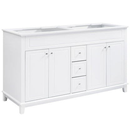 Bathroom Vanity Cabinet Only, 3 Drawers & 4 Doors With Double Layer Shelves - White