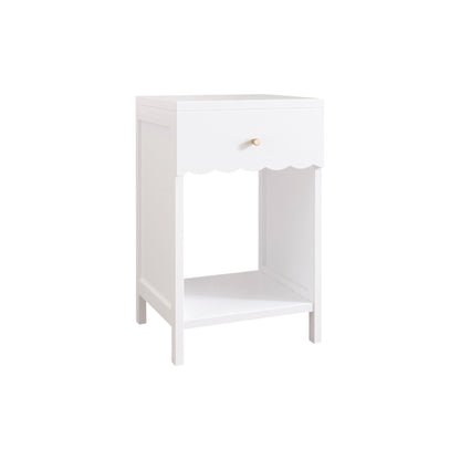 Nightstand With Drawer And Open Shelf, Scalloped Edge Bedside Table For Bedroom - White
