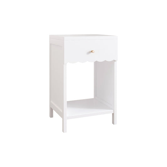 Nightstand With Drawer And Open Shelf, Scalloped Edge Bedside Table For Bedroom - White