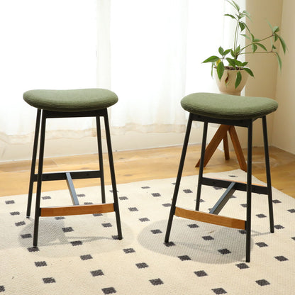 Modern Bar Stools Comfortable & Stylish Counter Height And Bar Height Bar Stools, Soft Fabric Upholstered, Backless For Kitchen, Dining Room Bar Chairs (Set of 2) - Green