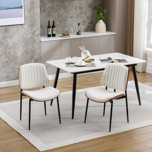 Dining Chairs (Set of 2) Mid-Century Modern Retro Chair With Bentwood Upholstered Seat Metal Legs Adjustable Foot For Kitchen Dining Room Chairs