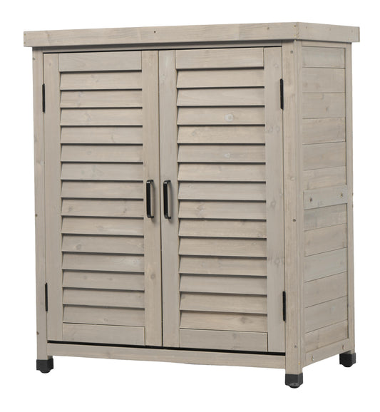 Potting Bench With Storage Cabinet And Metal Table Top For Outdoor
