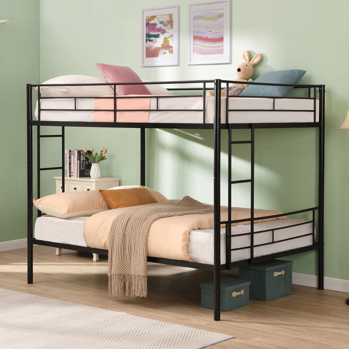Modern Metal Bunk Bed, Full Over Full, No Box Spring Needed - Black