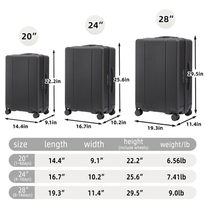 20" / 24" / 28" 3 Pieces / Set Spinner Wheel Luggage, Carry On Suitcase, Matching Color, TSA Combination Lock