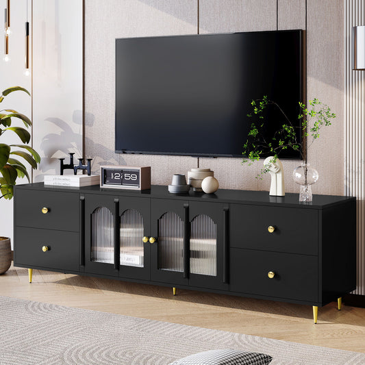 Modern TV Stand With Glass Door, 4 Drawers And 2 Cabinets