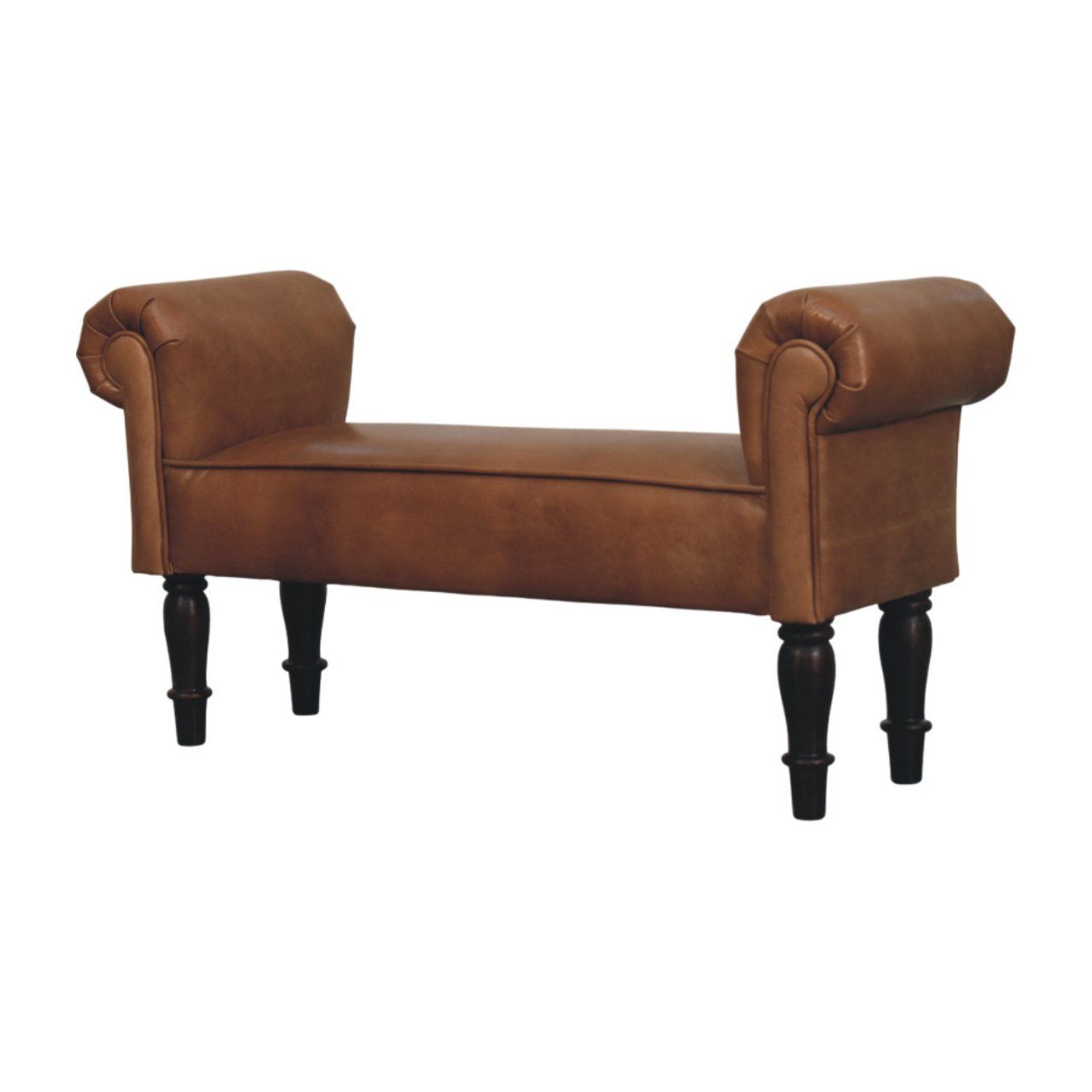 Buffalo - Leather Rolled Arms Bench - Brown