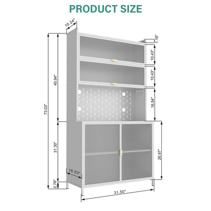 Tall Kitchen Pantry Cabinet With Flip Doors And Pegboard, Anti Tip Steel Storage Hutch