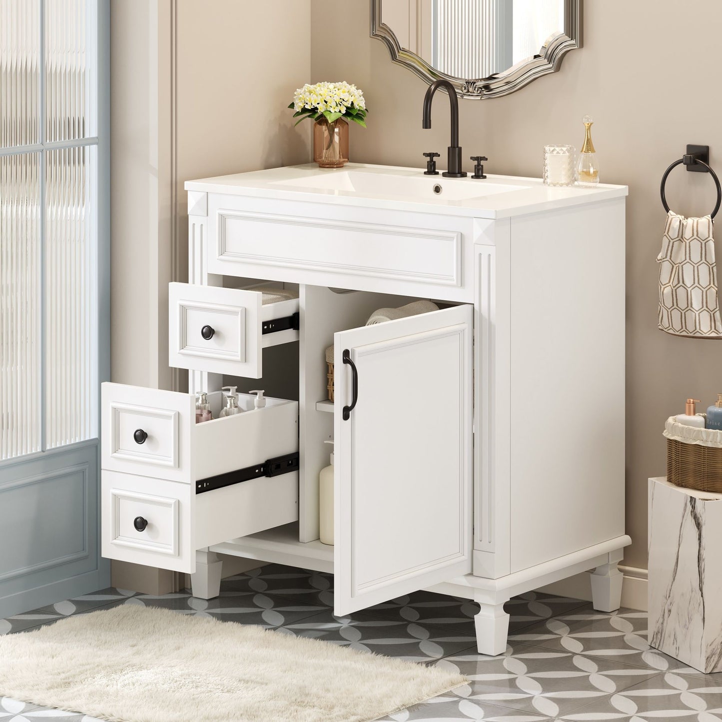 Bathroom Vanity With Sink, Cabinet With 2 Drawers And Adjustable Shelf