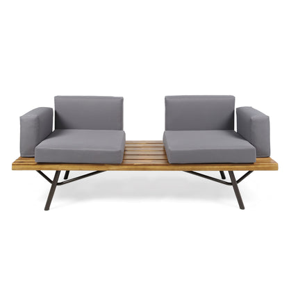 Outdoor Sofa With Cushions And Iron Legs - Dark Gray