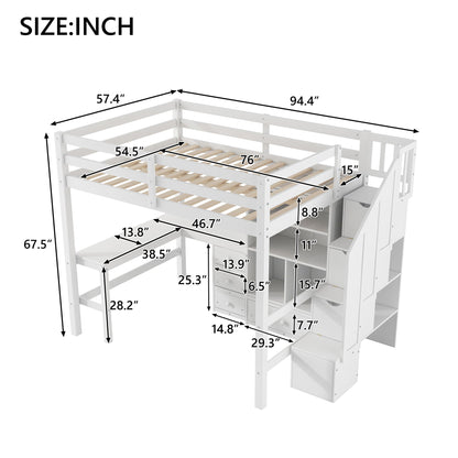 Loft Bed & L Shaped Desk, Drawers, Cabinet, And Storage Staircase