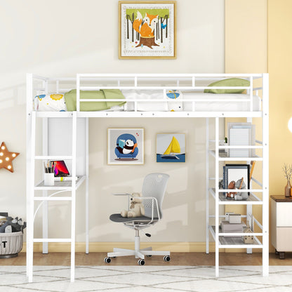 Bed With 3 Layers Of Shelves And Desk, Stylish Frame Bed