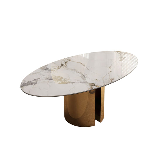Steel Base Oval Sintered Stone Dining Table With Chairs