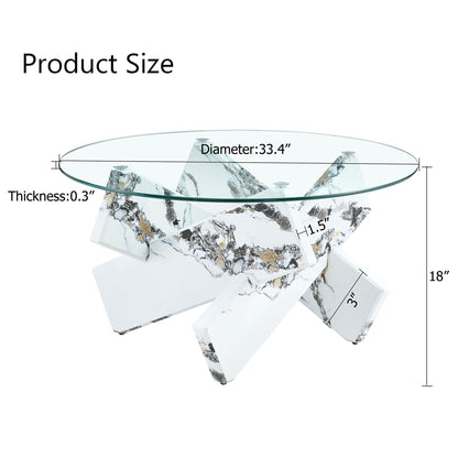Modern Round Glass Coffee Table With Tempered Glass