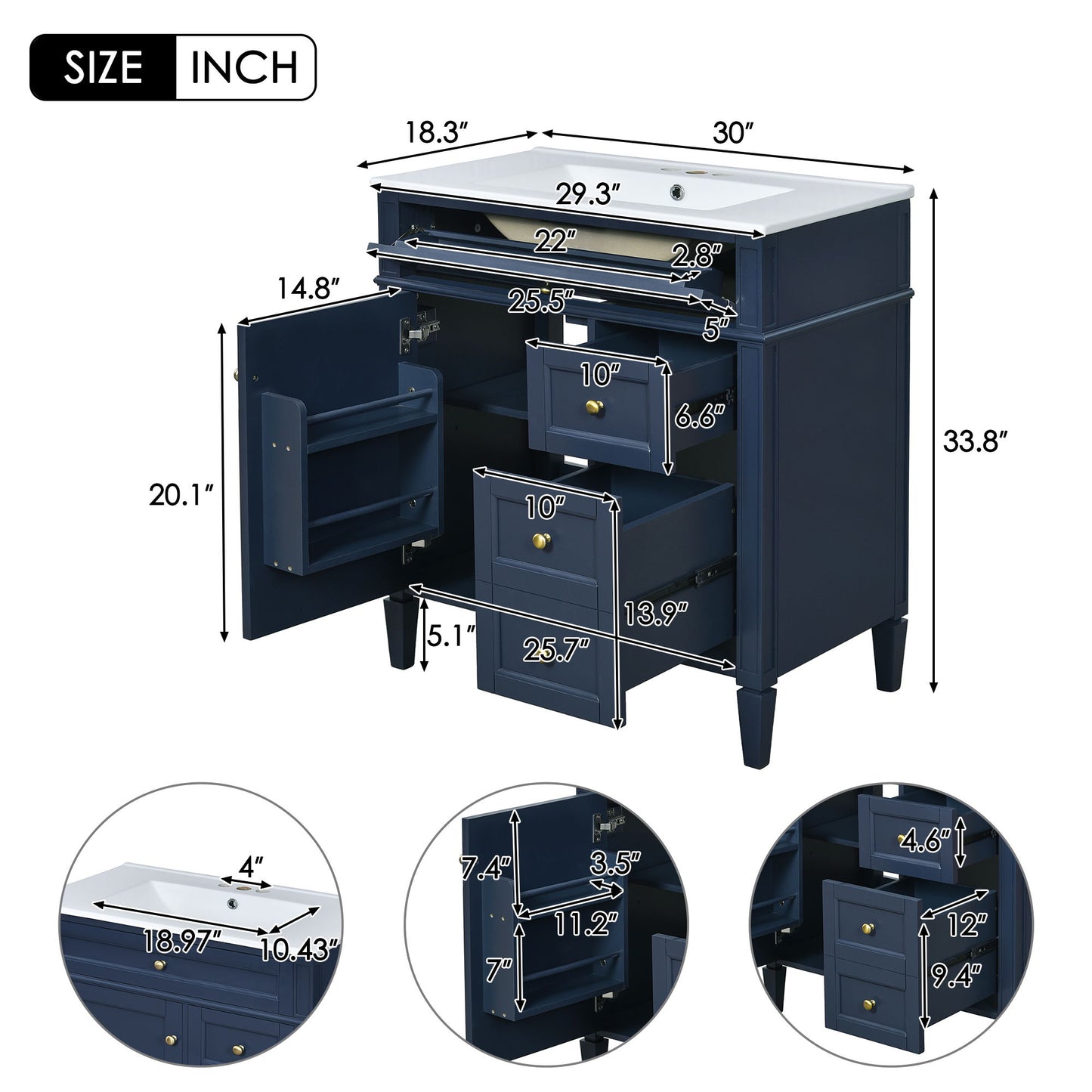 Bathroom Vanity With Top Sink, 2 Drawers & Tip Out Drawer