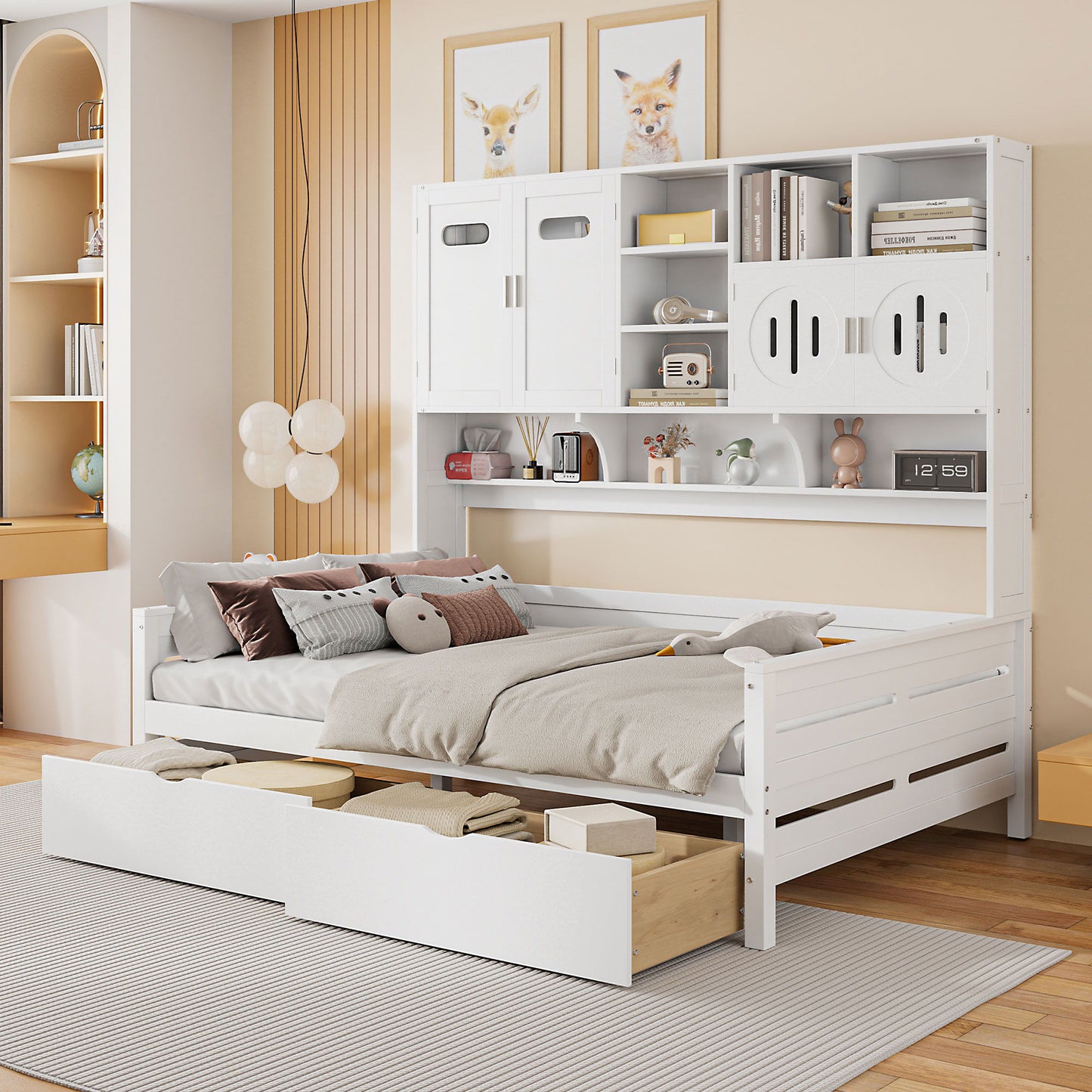 Daybed With All-In-One Cabinet And Shelf