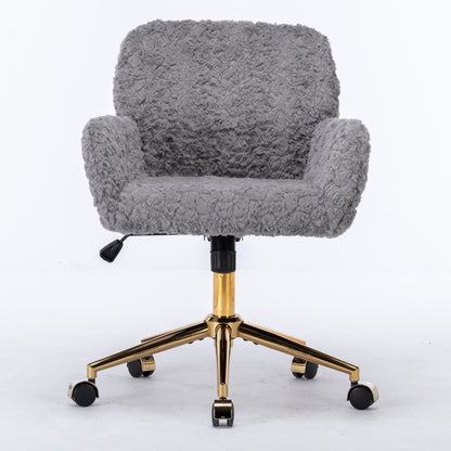 Office Chair, Artificial Rabbit Hair Home Office Chair With Metal Base, Adjustable Desk Chair Swivel Office Chair, Vanity Chair