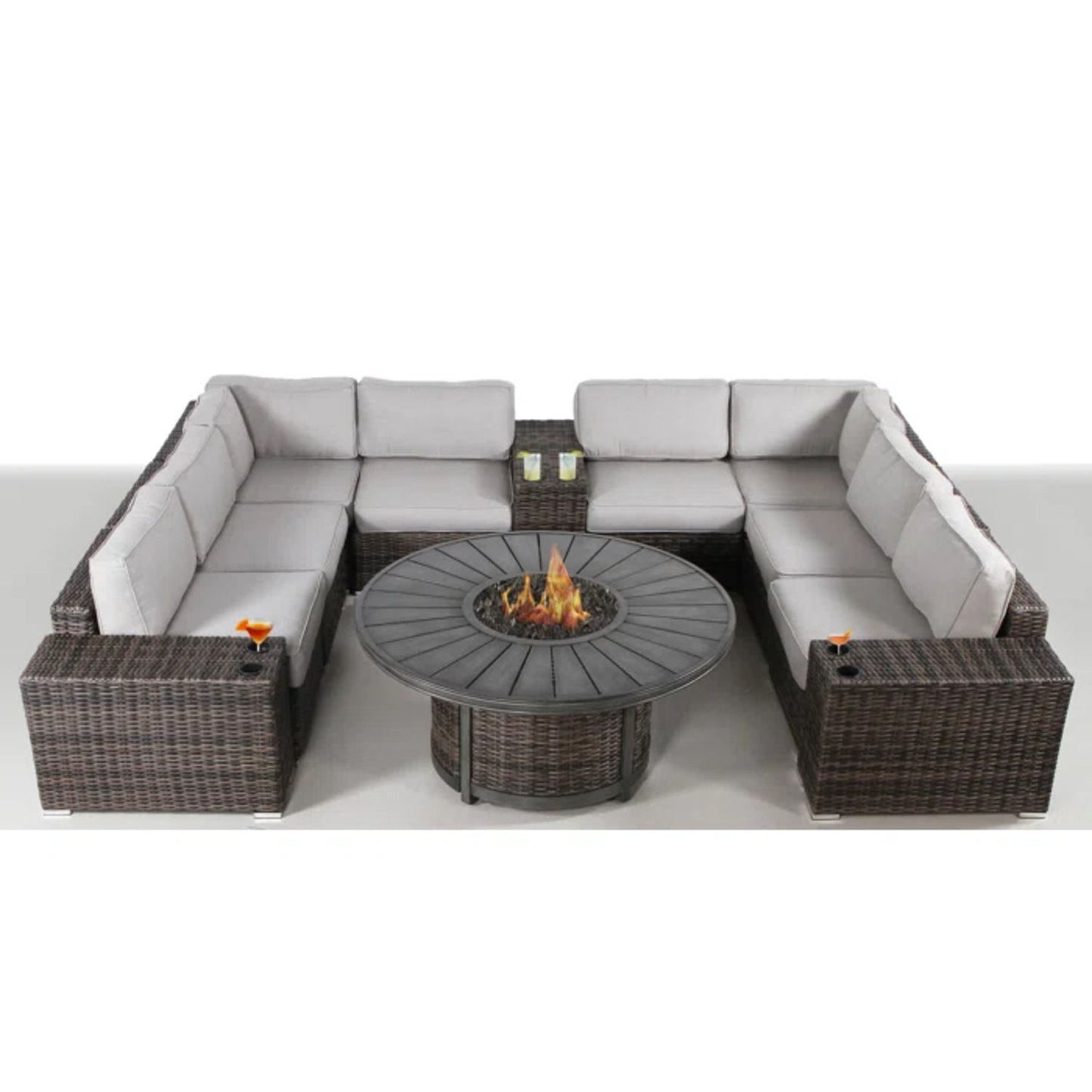 Patio Seating Group With Cushions And Fire Pit - Espresso
