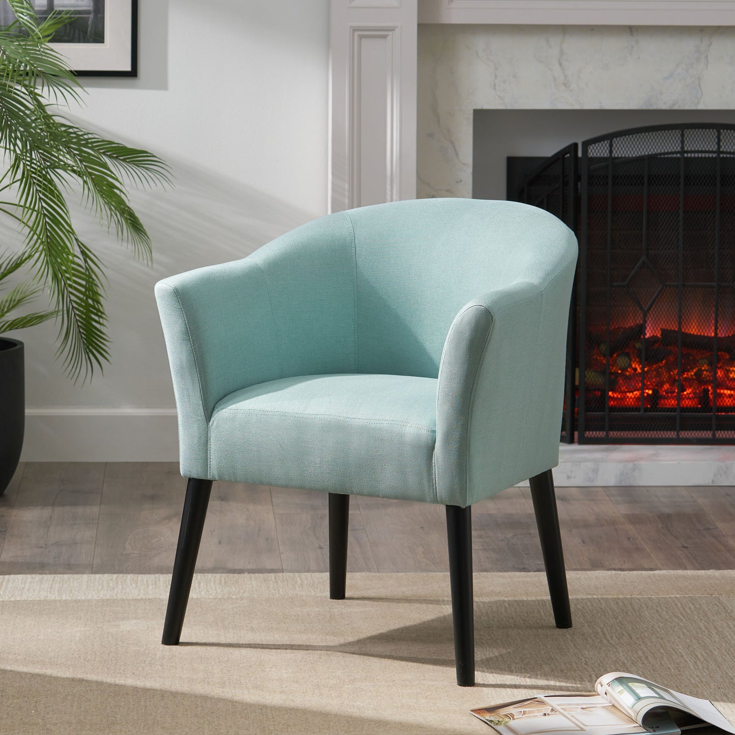 Sonorous - Upholstered Accent Chair With Low Back And Wood Legs - Light Blue / Black