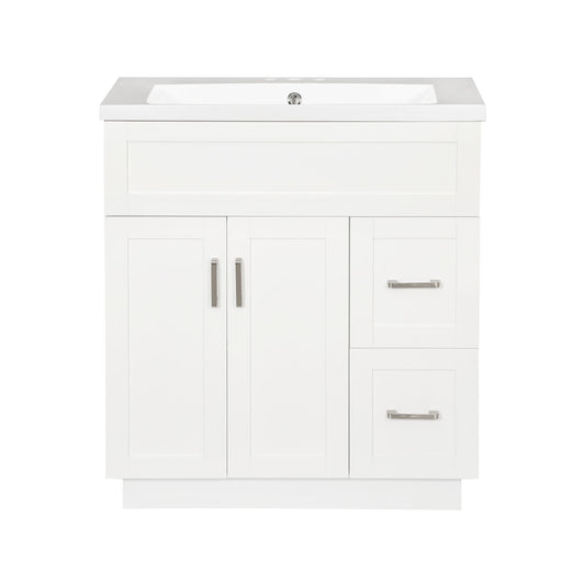 Bathroom Vanity With 2 Doors, 2 Drawers, Adjustable Shelf, Hidden Slides & Soft Close Hinges