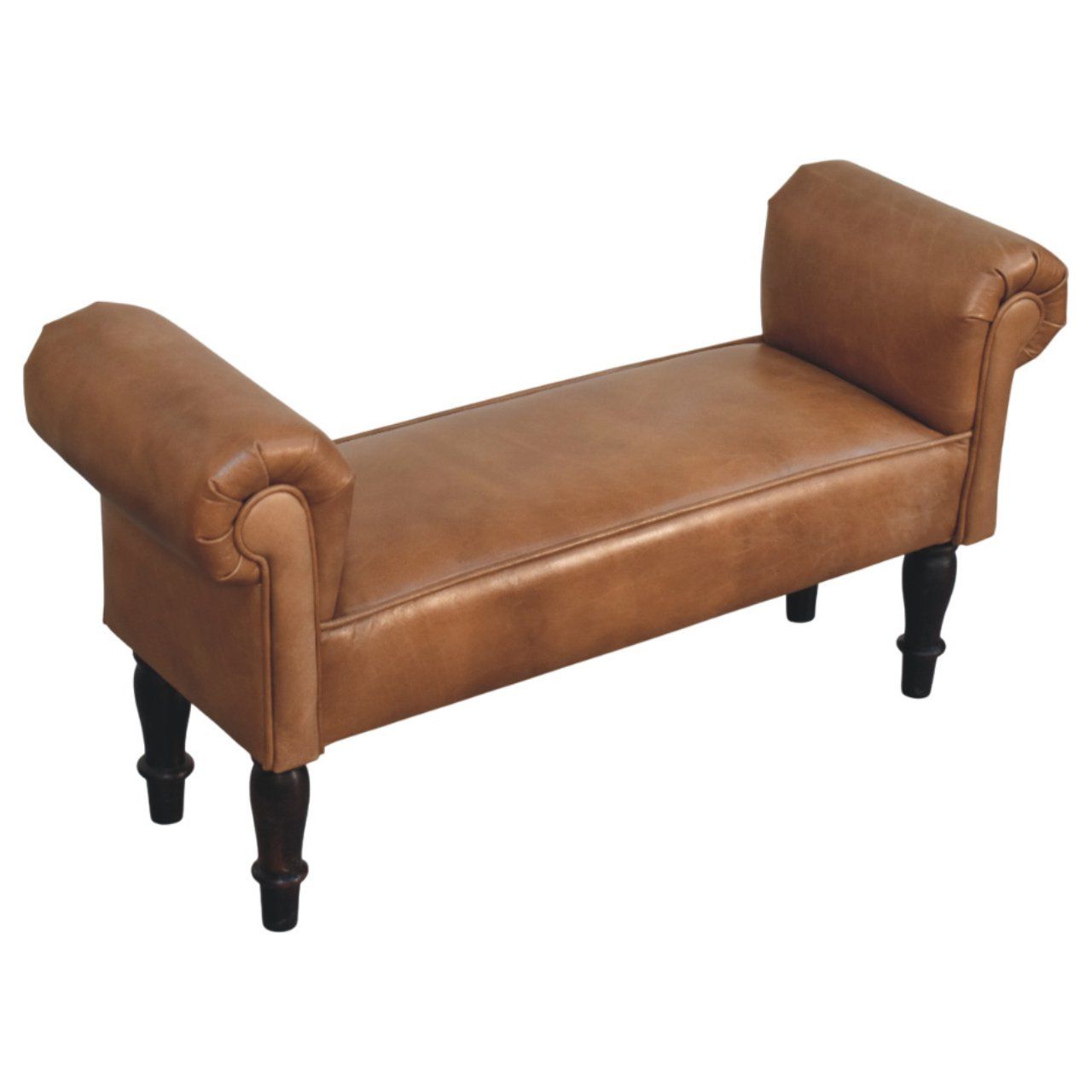 Buffalo - Leather Rolled Arms Bench - Brown