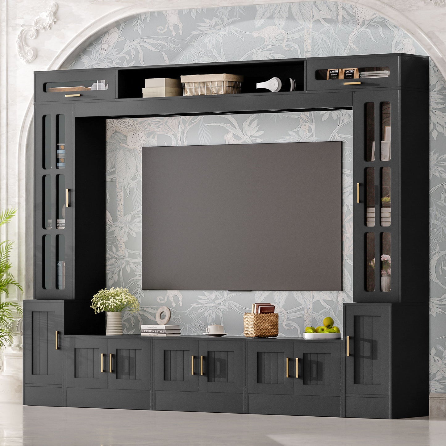 Wall Unit Entertainment Center With Bookshelves For TVs Up To 80"