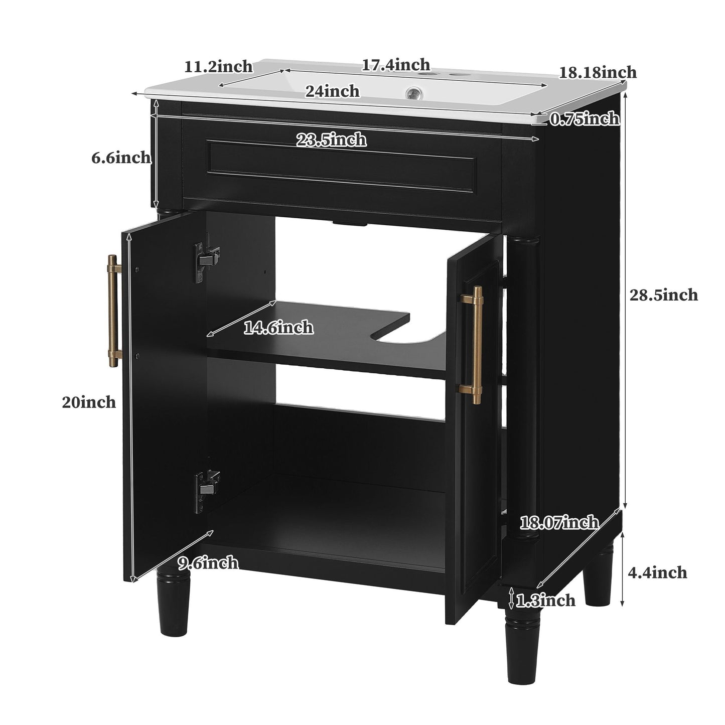 Bathroom Vanity With Integrated Sink, 2 Door Cabinet, Single Sink For Small To Medium Bathrooms