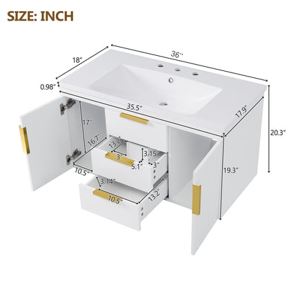 Wall Mounted Bathroom Vanity With Sink, Floating Storage Cabinet With 2 Drawers