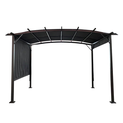 Outdoor Patio Pergola Gazebo - Steel Frame Sun Shelter With Retractable Canopy