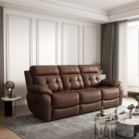 Genuine Non Power Reclining Sofa With Drop Down Table, Stainless Steel Cupholders And Magazine Bag