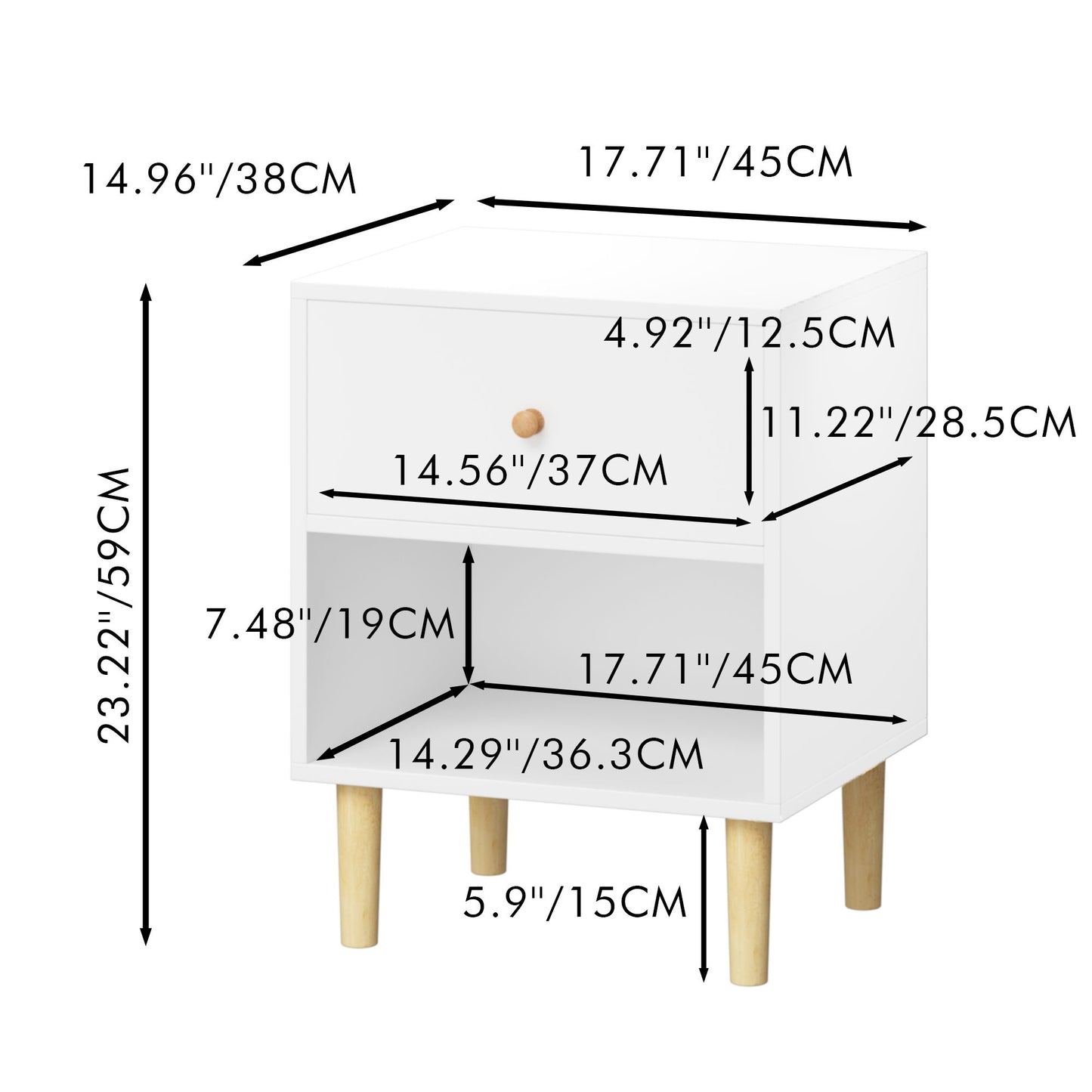 Nightstand With 1 Drawer And 1 Shelf - White
