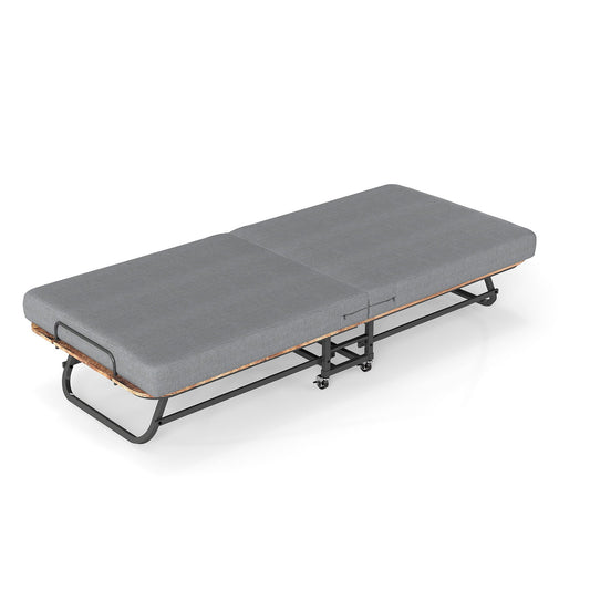 Portable Folding Bed With Memory Foam Mattress, Lockable - Gray
