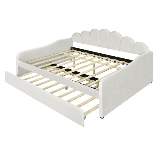 Upholstery Daybed Frame With Shell Shaped Backrest And Trundle